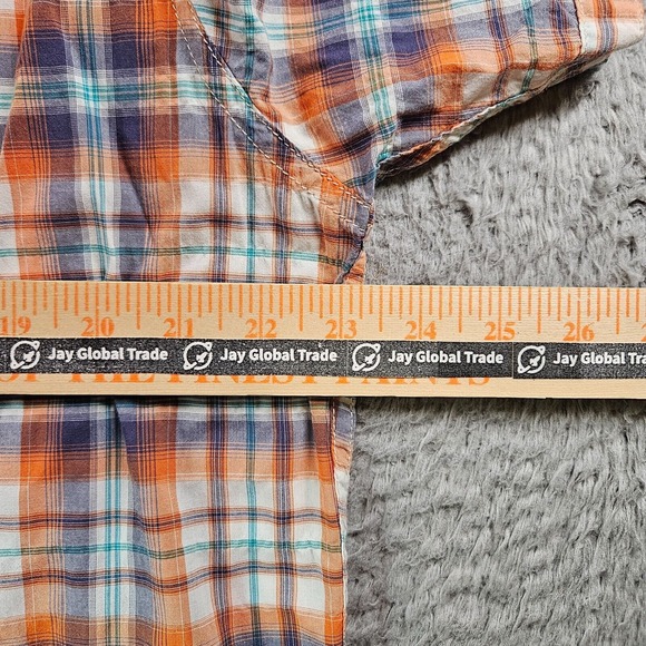 Johnston & Murphy Shirt Men Large Short Sleeve‎ Orange Green Blue Plaid - Picture 8 of 11
